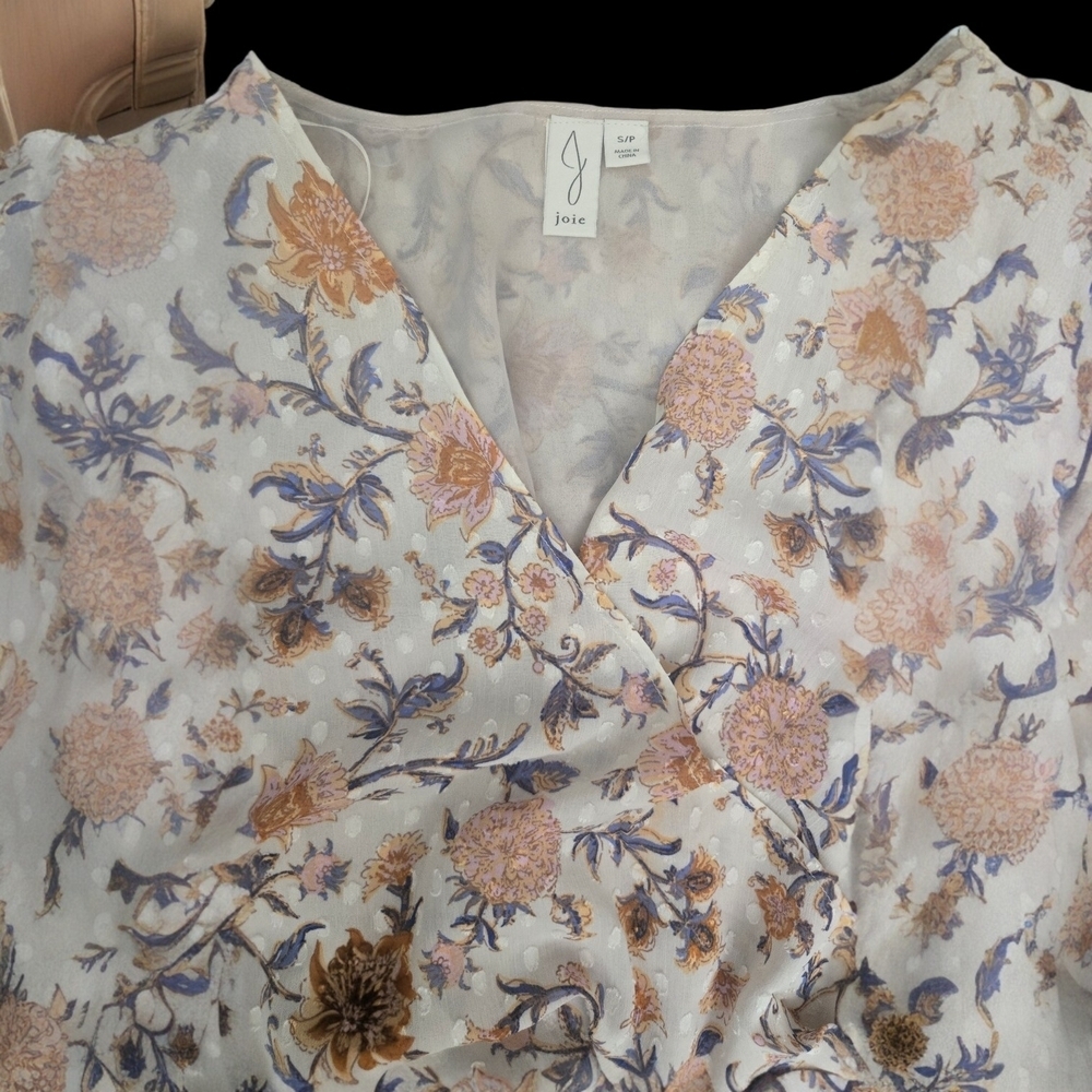 Joie Floral Puff Sleeve Blouse - Cream and Brown - Picture 3 of 3